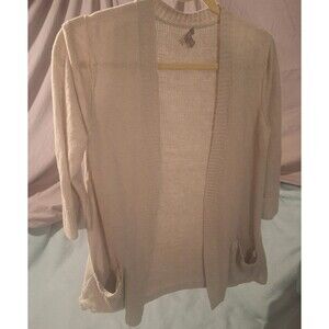 J Jill-Linen Open Cardigan Sweater 3/4 Sleeves Size XS Beige-Preppy Classic